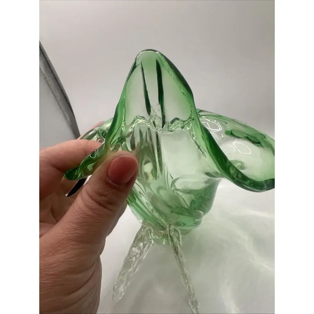 Vtg Murano Jack n Pulpit Green To Clear Blown Glass Upright Horn Vase-7